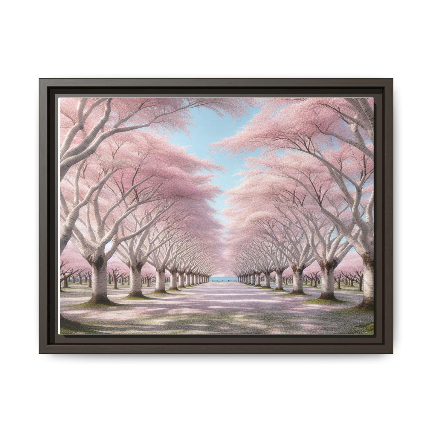 Blossom Path Canvas, Framed Wall Art, Pink Cherry Blossom Decor, Spring Home Decor, Gift for Nature Lovers, Ideal for Weddings