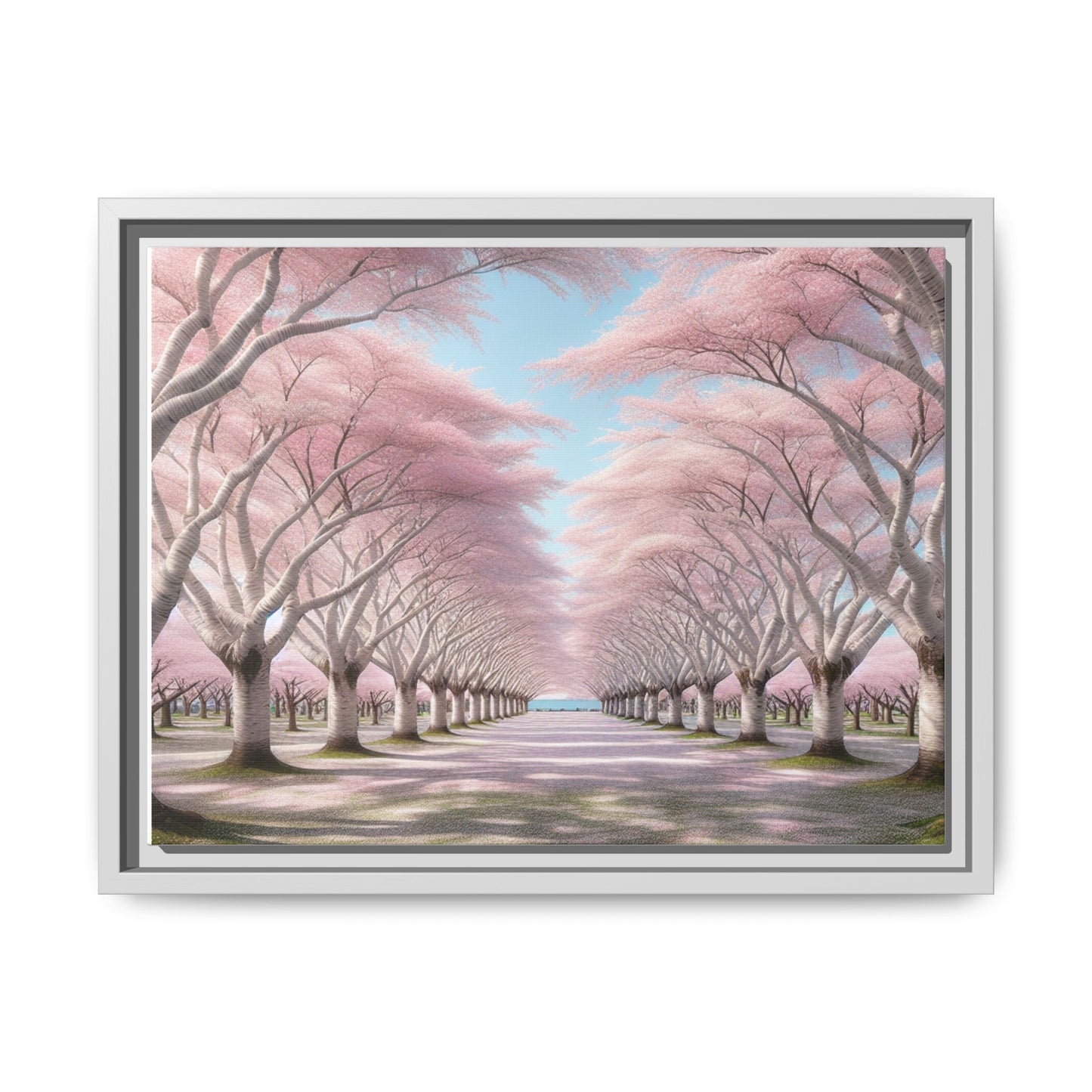 Blossom Path Canvas, Framed Wall Art, Pink Cherry Blossom Decor, Spring Home Decor, Gift for Nature Lovers, Ideal for Weddings