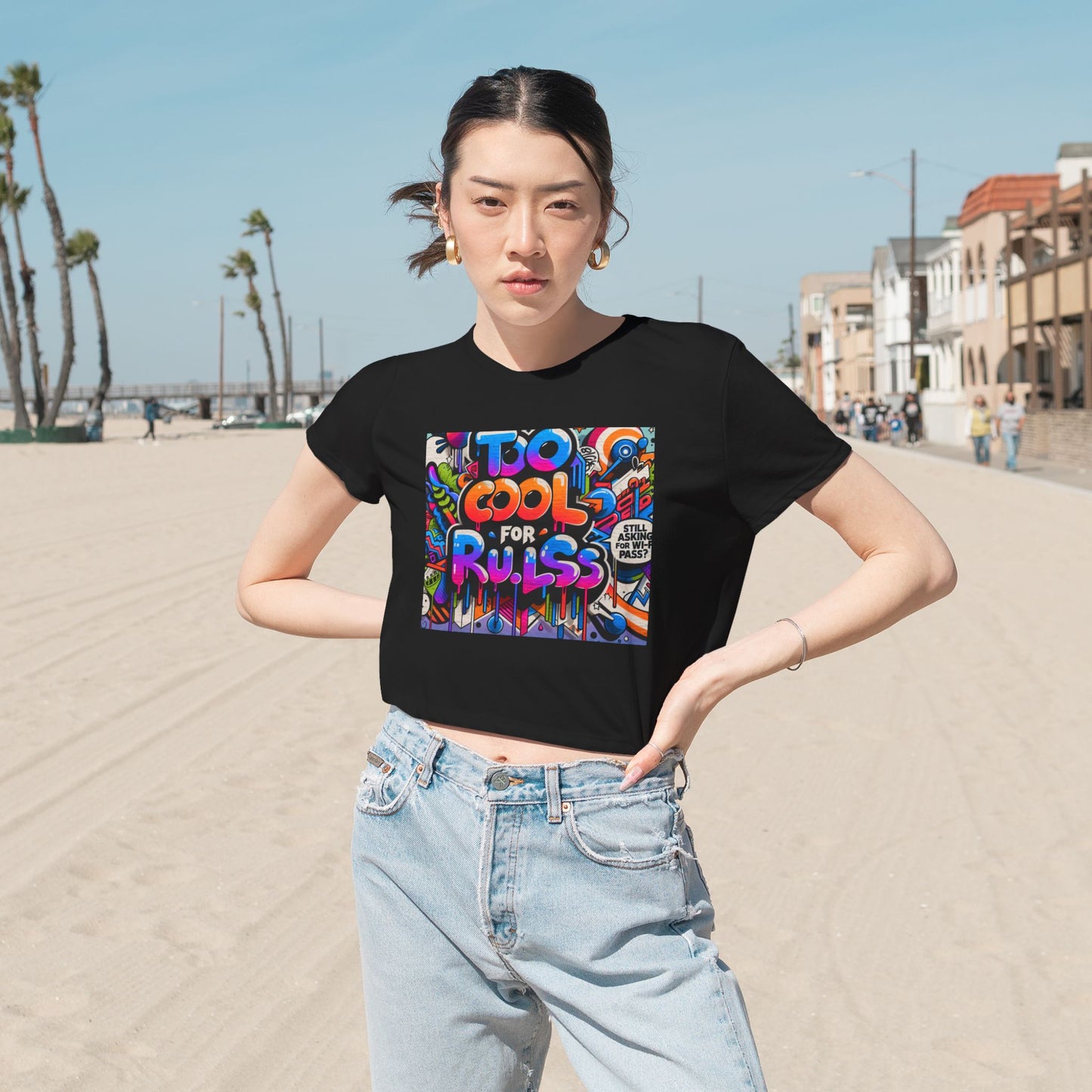 Too Cool for Rules Flowy Cropped Tee, Casual Shirt, Graphic Tee, Trendy Top, Gift for Her, Summer Fashion