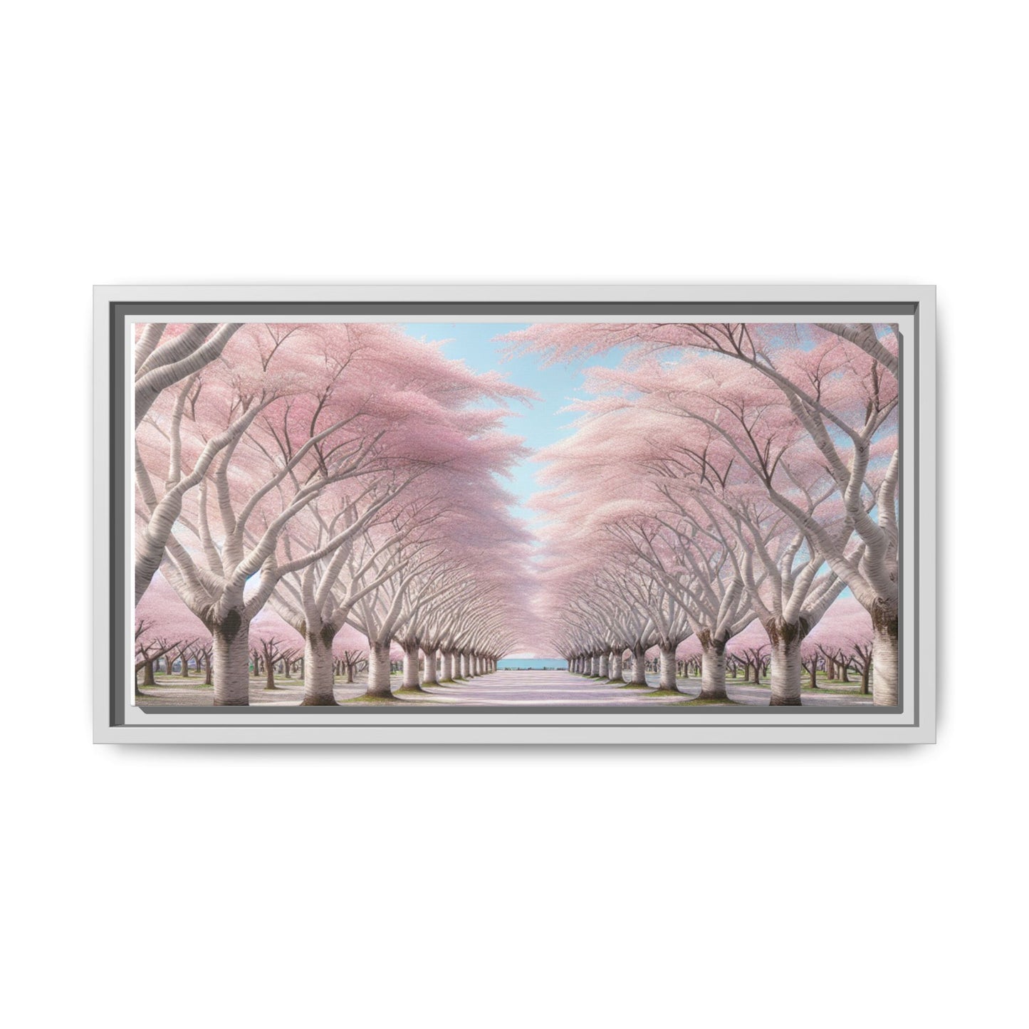 Blossom Path Canvas, Framed Wall Art, Pink Cherry Blossom Decor, Spring Home Decor, Gift for Nature Lovers, Ideal for Weddings