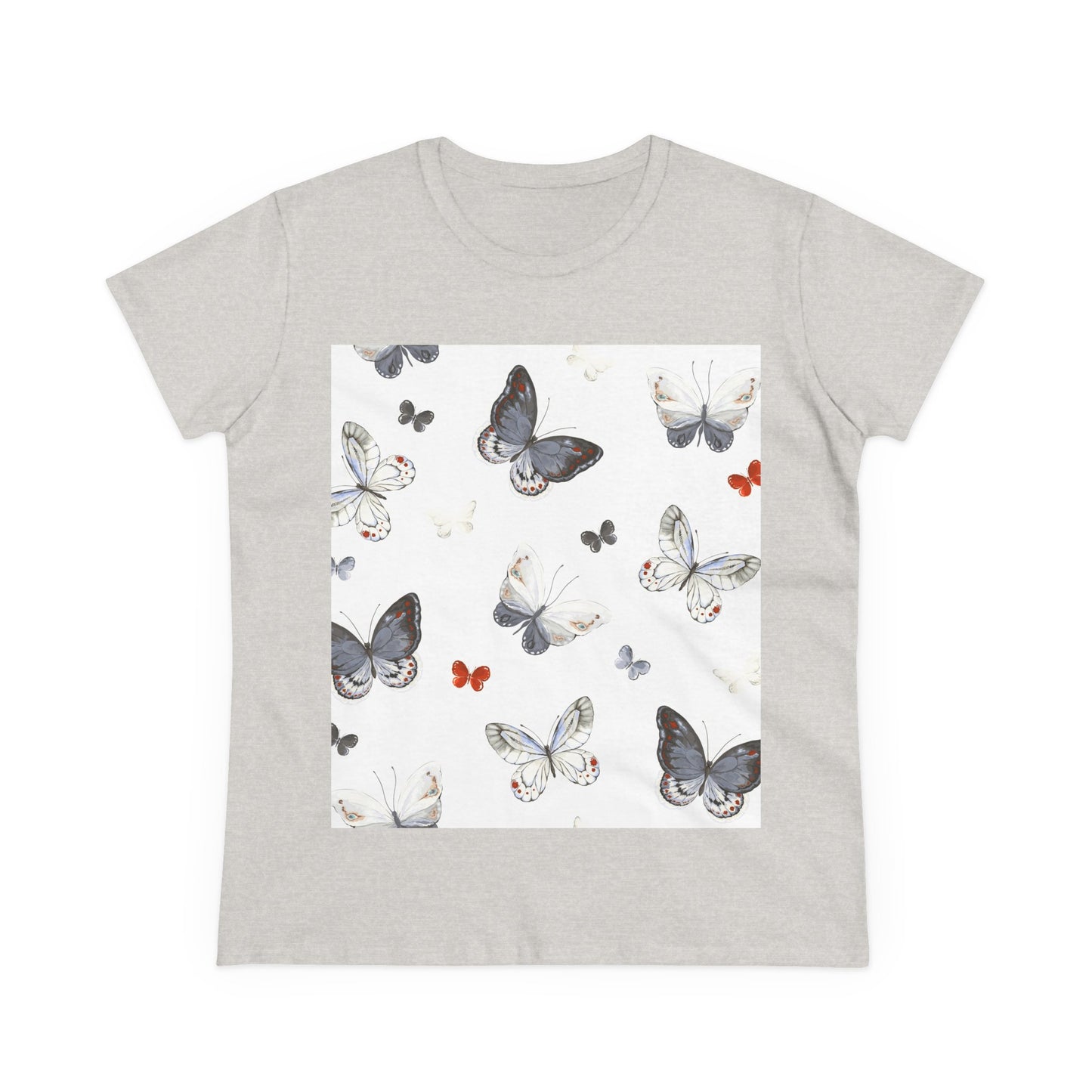 Butterfly Print Women's Cotton Tee, Casual Wear, Nature Lover Gift, Spring Fashion, Lightweight Top, Birthday Gift
