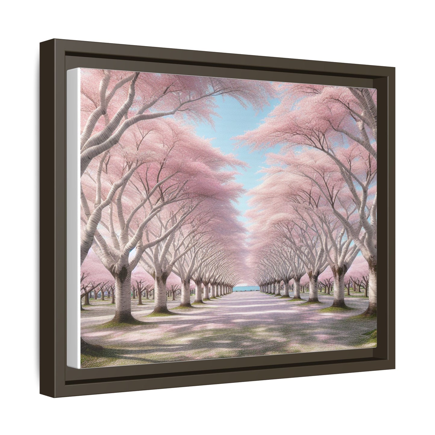 Blossom Path Canvas, Framed Wall Art, Pink Cherry Blossom Decor, Spring Home Decor, Gift for Nature Lovers, Ideal for Weddings