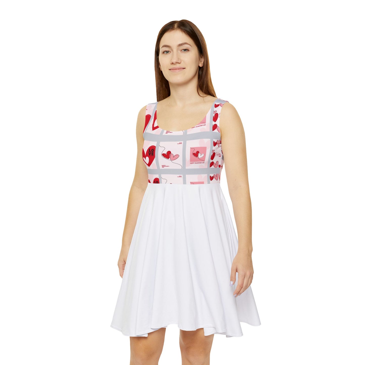 Heart Pattern Women's Skater Dress, Cute Summer Dress, Valentine's Day Outfit, Casual Party Dress, AOP Dress