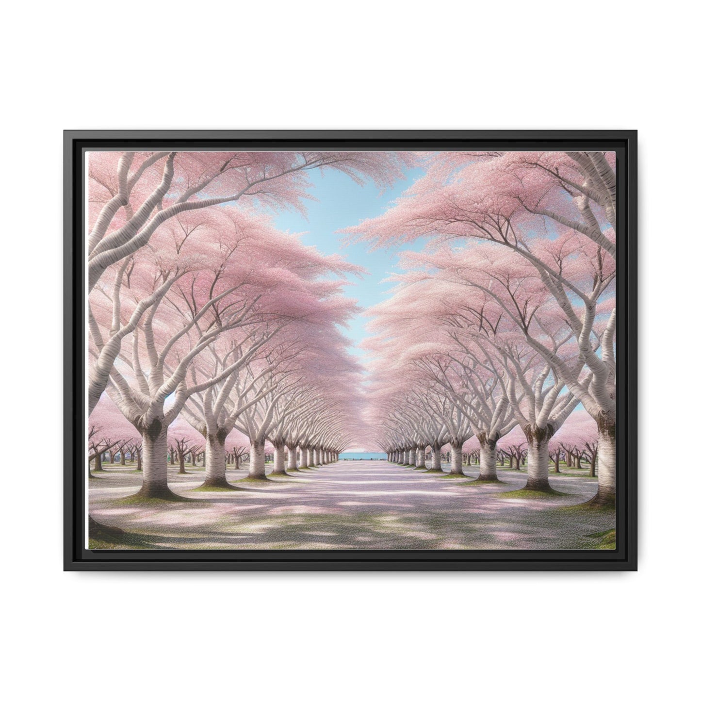 Blossom Path Canvas, Framed Wall Art, Pink Cherry Blossom Decor, Spring Home Decor, Gift for Nature Lovers, Ideal for Weddings