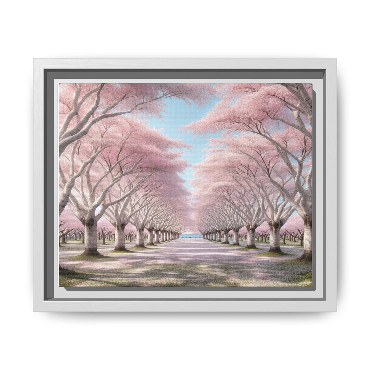 Blossom Path Canvas, Framed Wall Art, Pink Cherry Blossom Decor, Spring Home Decor, Gift for Nature Lovers, Ideal for Weddings