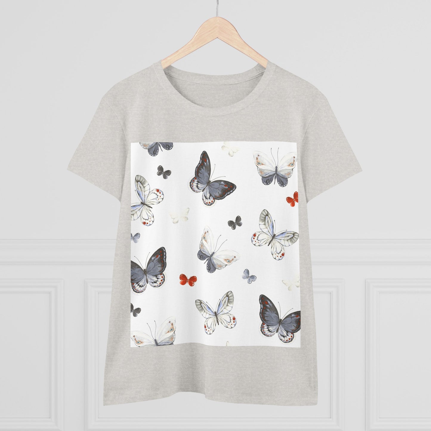 Butterfly Print Women's Cotton Tee, Casual Wear, Nature Lover Gift, Spring Fashion, Lightweight Top, Birthday Gift