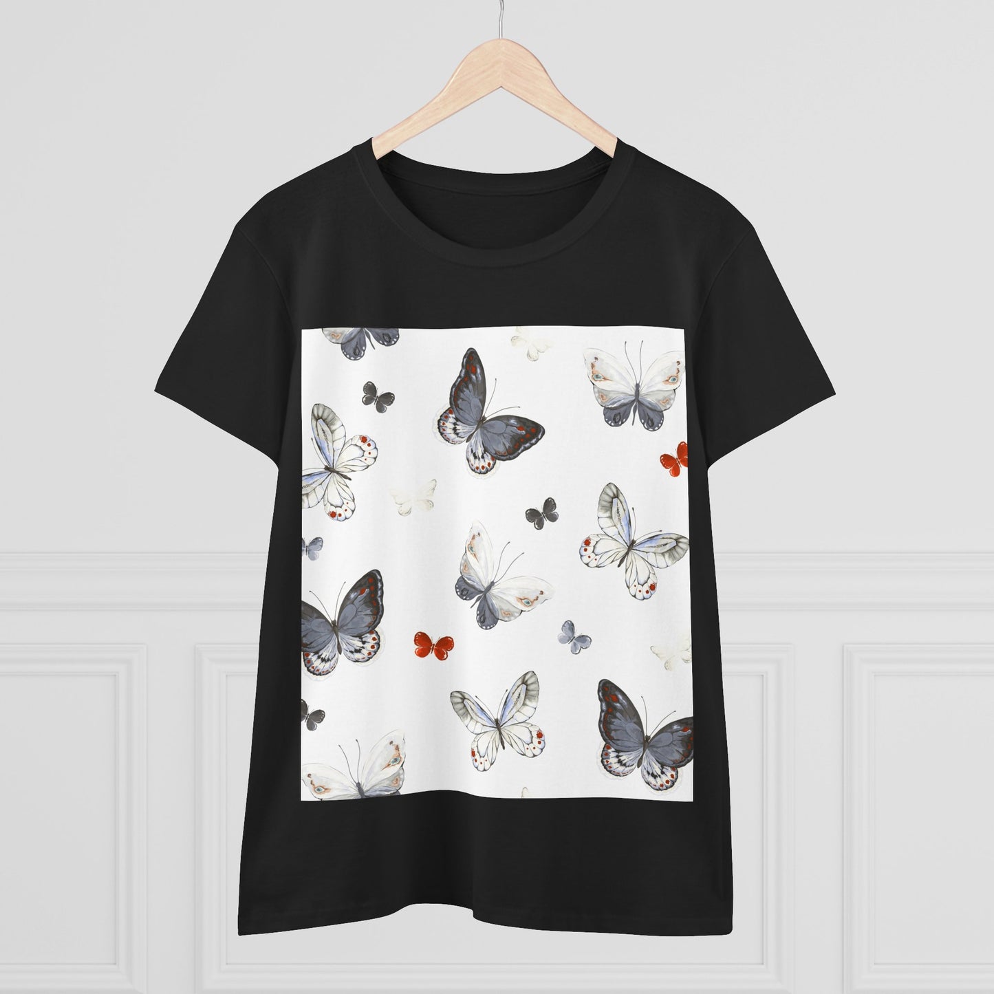 Butterfly Print Women's Cotton Tee, Casual Wear, Nature Lover Gift, Spring Fashion, Lightweight Top, Birthday Gift
