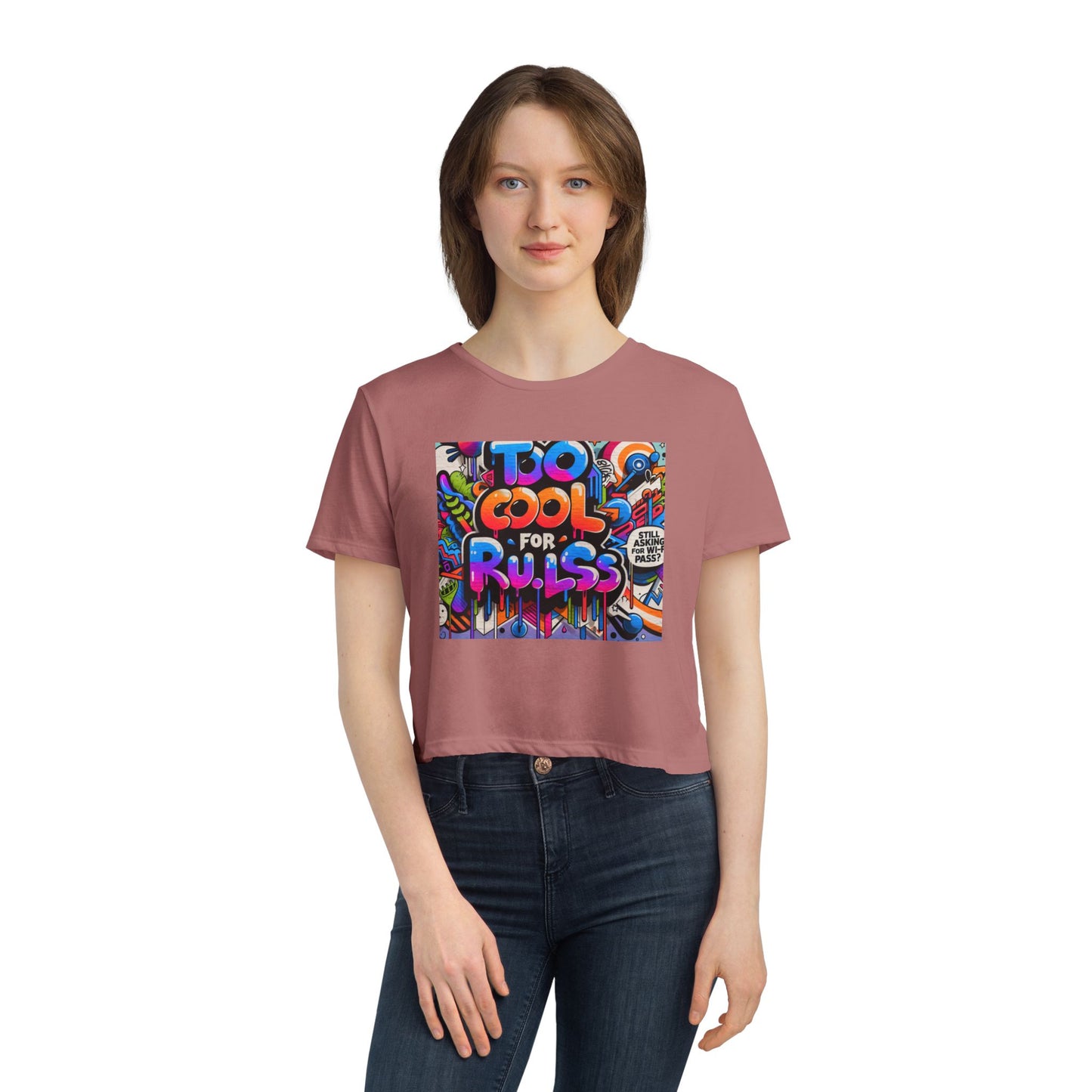 Too Cool for Rules Flowy Cropped Tee, Casual Shirt, Graphic Tee, Trendy Top, Gift for Her, Summer Fashion