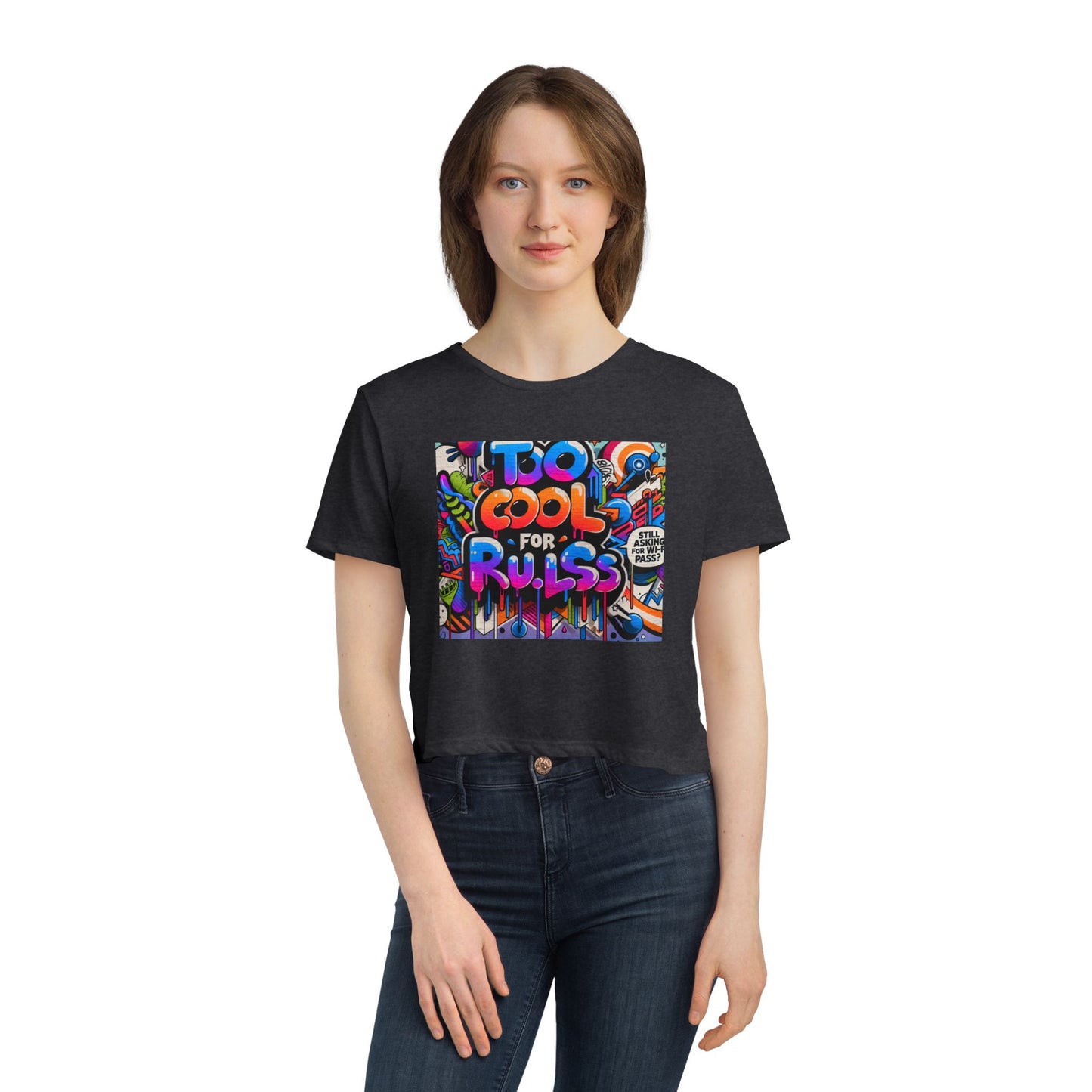 Too Cool for Rules Flowy Cropped Tee, Casual Shirt, Graphic Tee, Trendy Top, Gift for Her, Summer Fashion