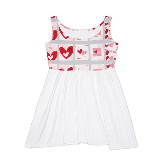 Heart Pattern Women's Skater Dress, Cute Summer Dress, Valentine's Day Outfit, Casual Party Dress, AOP Dress