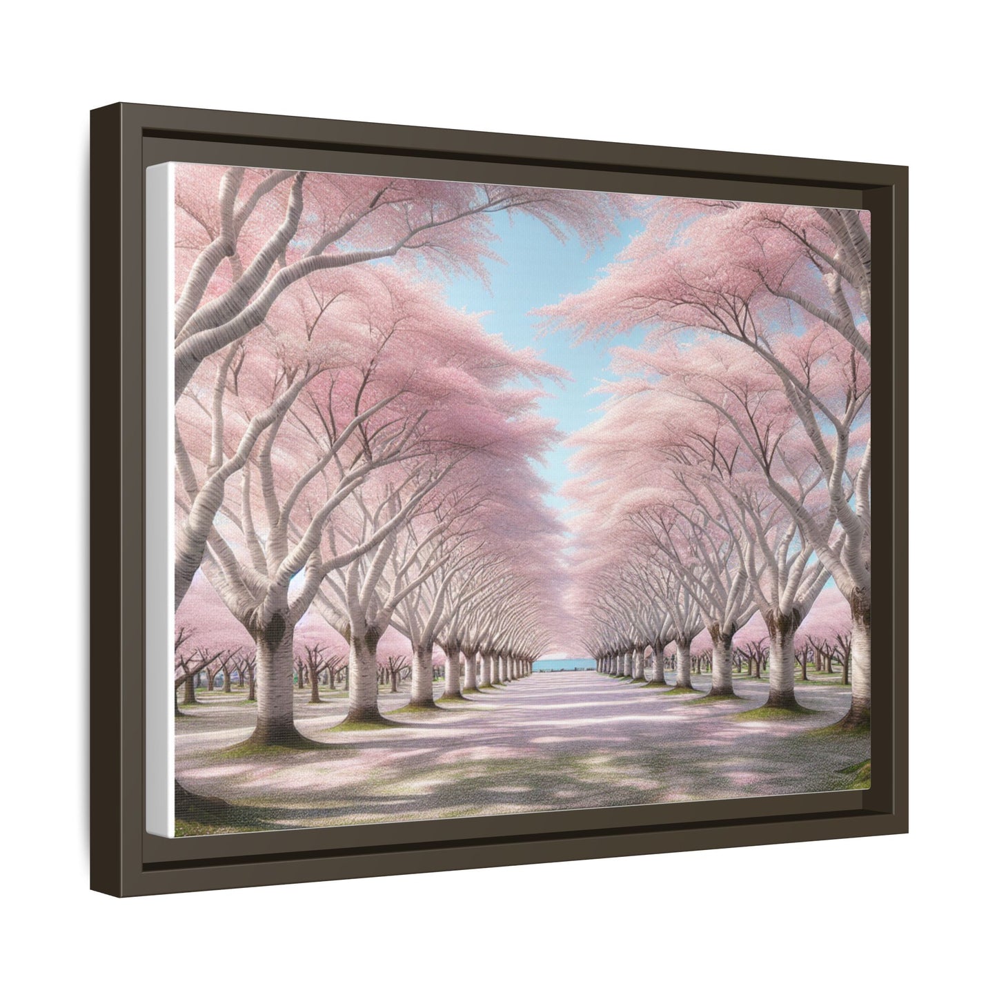 Blossom Path Canvas, Framed Wall Art, Pink Cherry Blossom Decor, Spring Home Decor, Gift for Nature Lovers, Ideal for Weddings