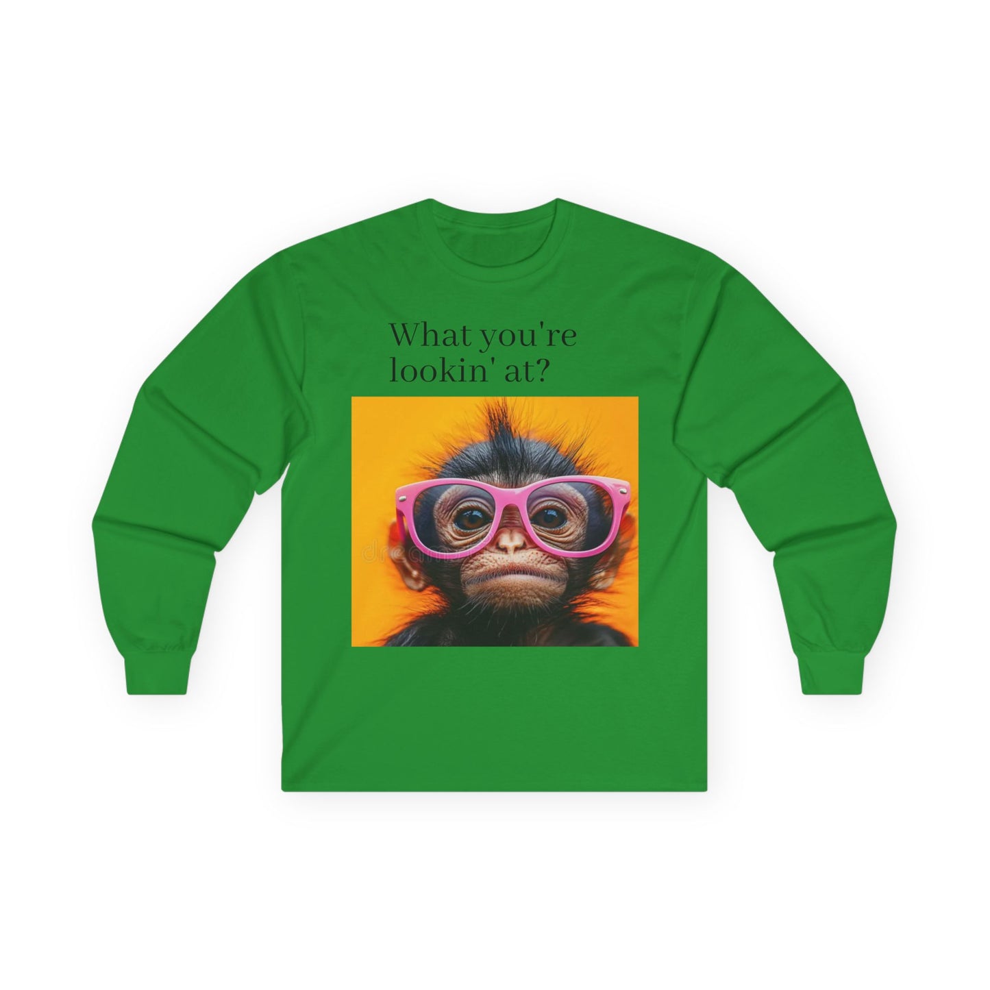 Cute Monkey Graphic Long Sleeve Tee, Funny Gift for Animal Lovers, Casual Wear, Gift for Birthdays, Special Occasions
