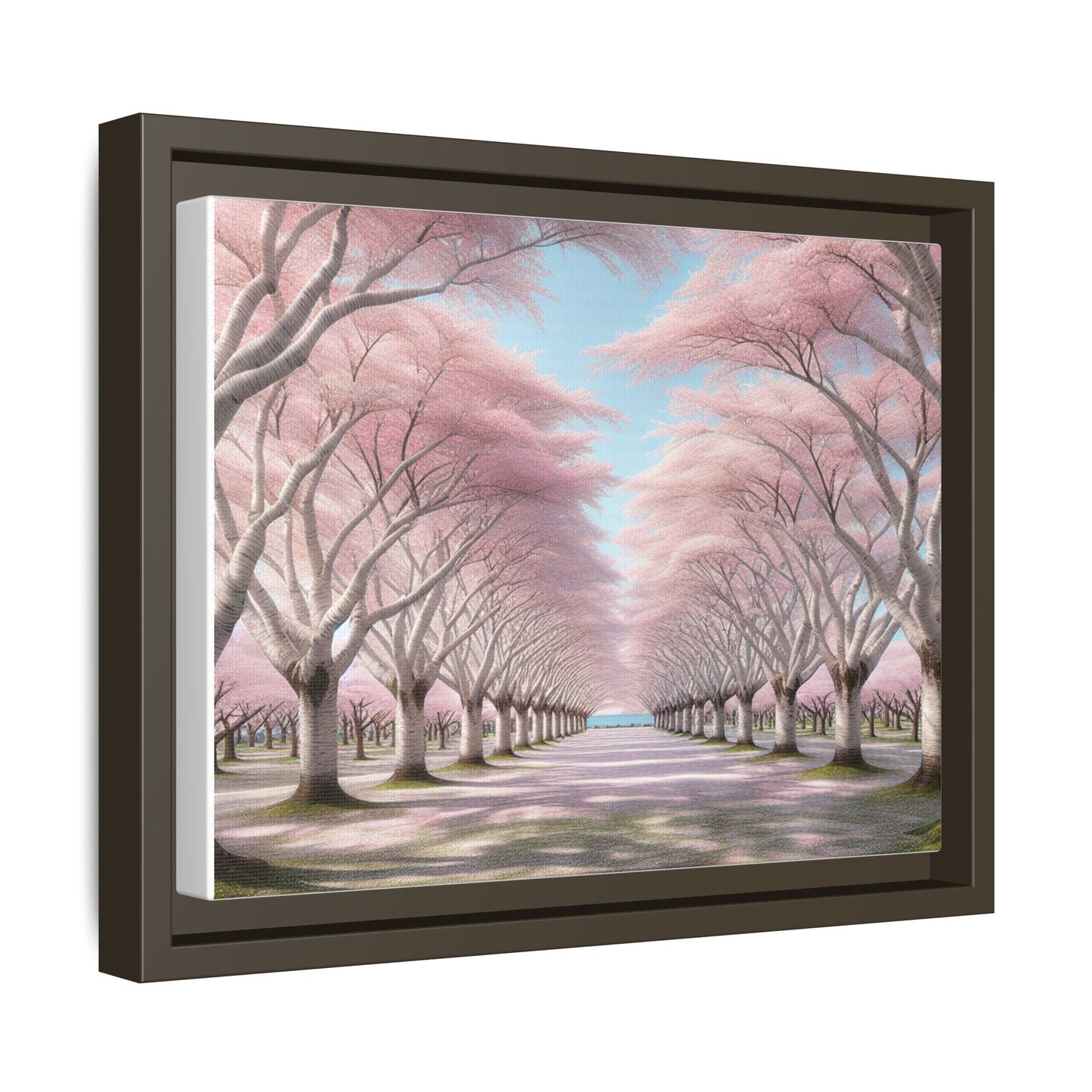 Blossom Path Canvas, Framed Wall Art, Pink Cherry Blossom Decor, Spring Home Decor, Gift for Nature Lovers, Ideal for Weddings