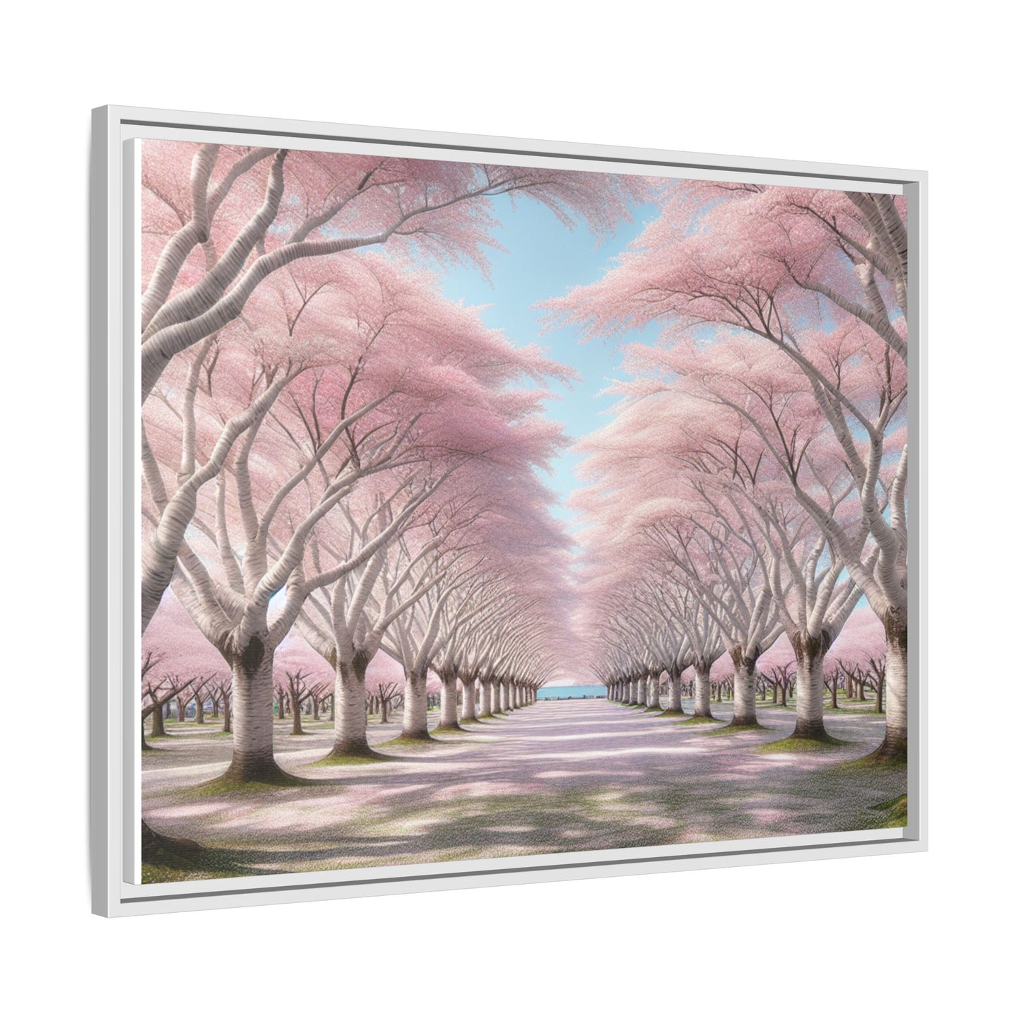 Blossom Path Canvas, Framed Wall Art, Pink Cherry Blossom Decor, Spring Home Decor, Gift for Nature Lovers, Ideal for Weddings
