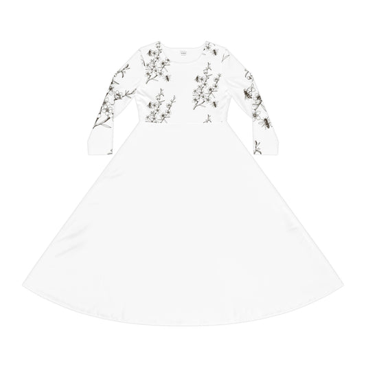 Floral Print Women’s Dance Dress | Long Sleeve Dress for Performances, Casual Wear, Gifts, Special Occasions, Spring Fashion