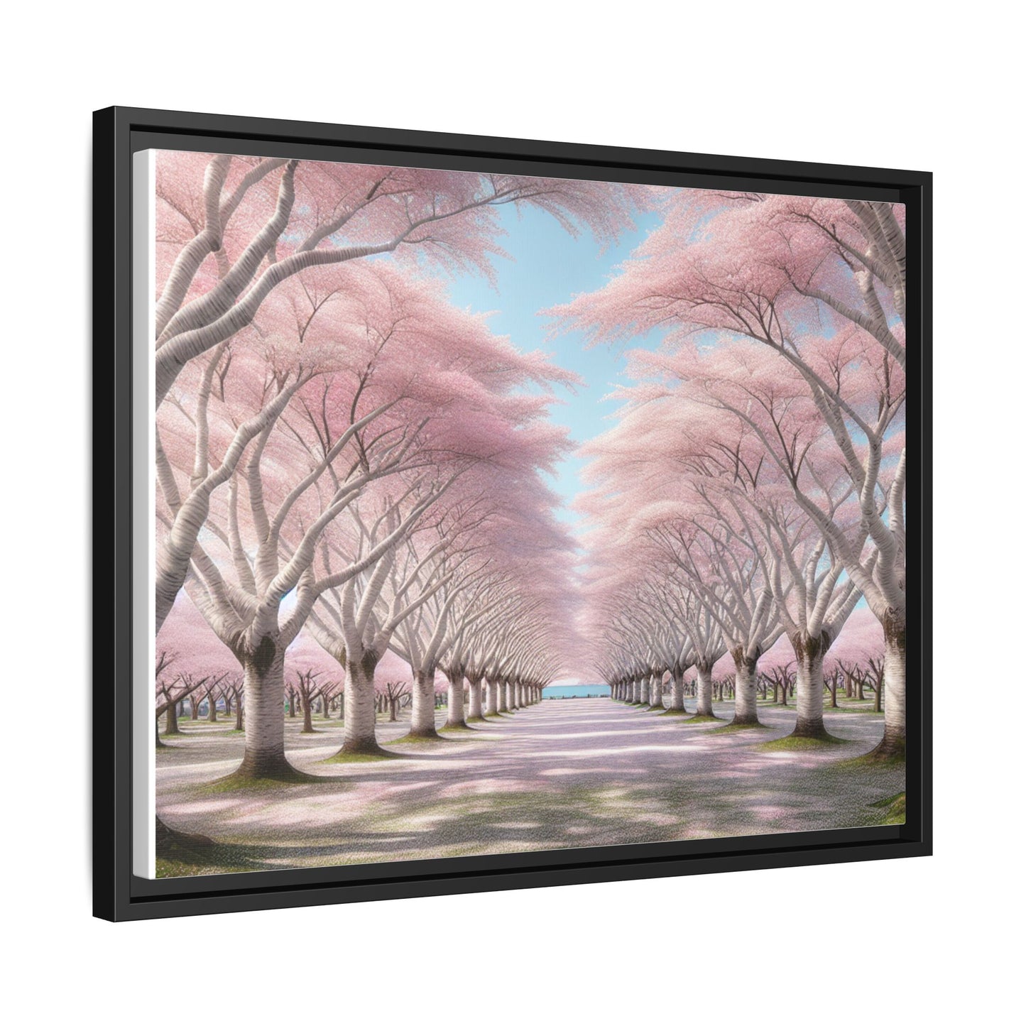 Blossom Path Canvas, Framed Wall Art, Pink Cherry Blossom Decor, Spring Home Decor, Gift for Nature Lovers, Ideal for Weddings