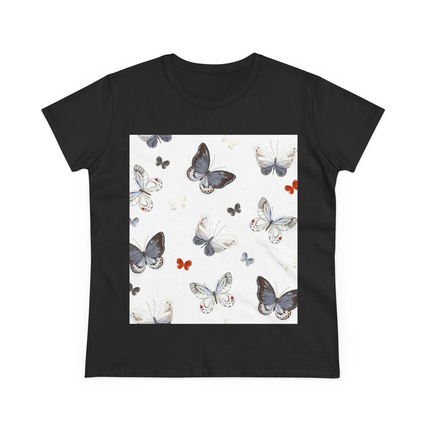 Butterfly Print Women's Cotton Tee, Casual Wear, Nature Lover Gift, Spring Fashion, Lightweight Top, Birthday Gift
