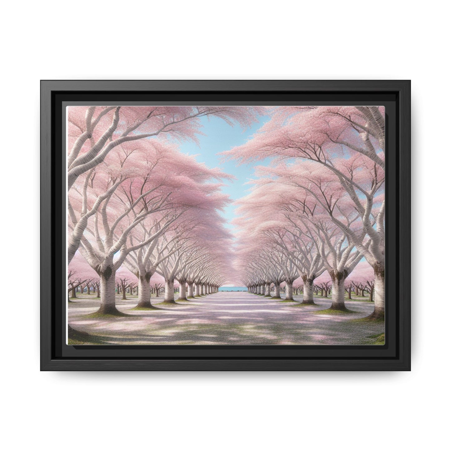 Blossom Path Canvas, Framed Wall Art, Pink Cherry Blossom Decor, Spring Home Decor, Gift for Nature Lovers, Ideal for Weddings