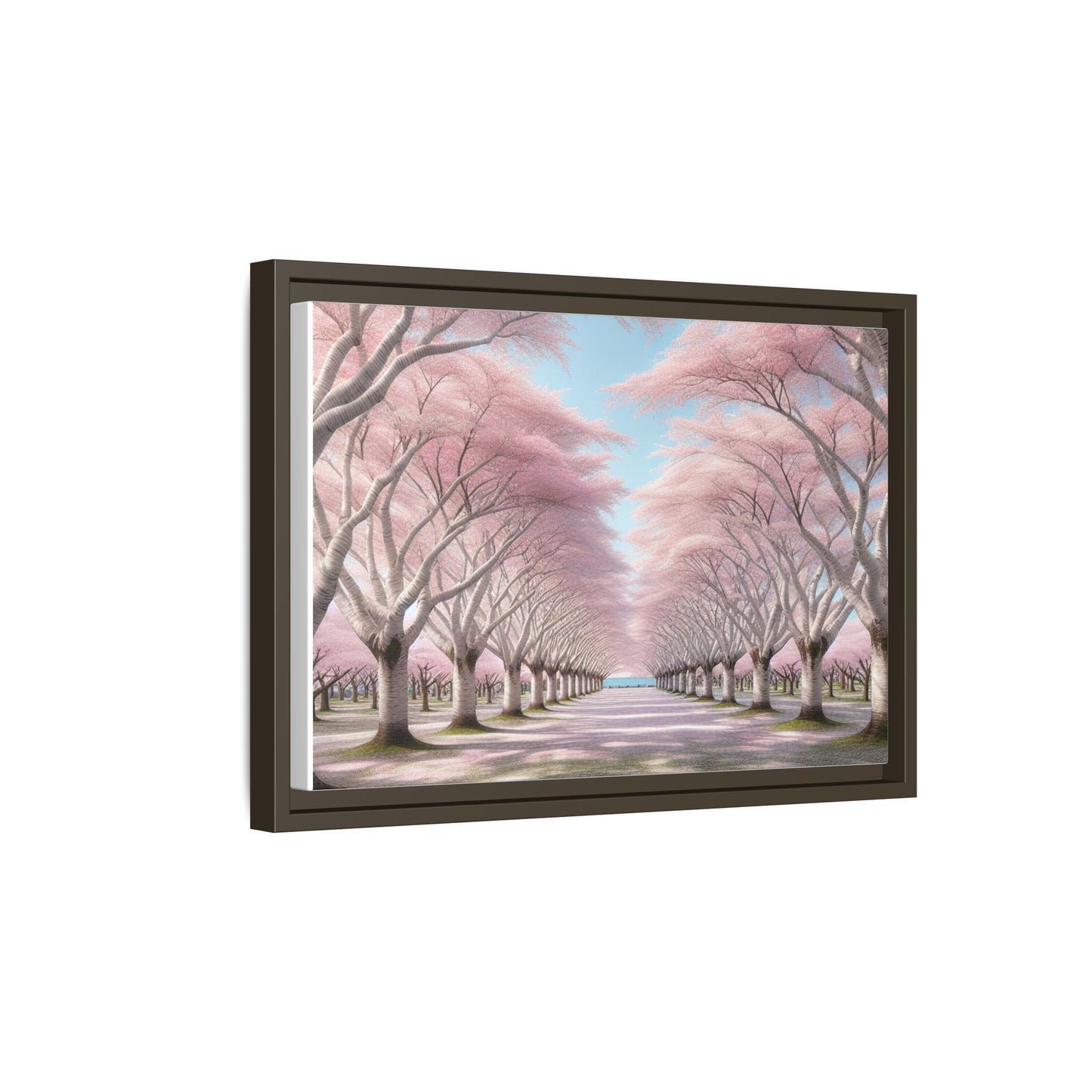 Blossom Path Canvas, Framed Wall Art, Pink Cherry Blossom Decor, Spring Home Decor, Gift for Nature Lovers, Ideal for Weddings